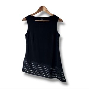Roz & Ali Asymmetric Sleeveless Blouse w/Gold Studs | Small
